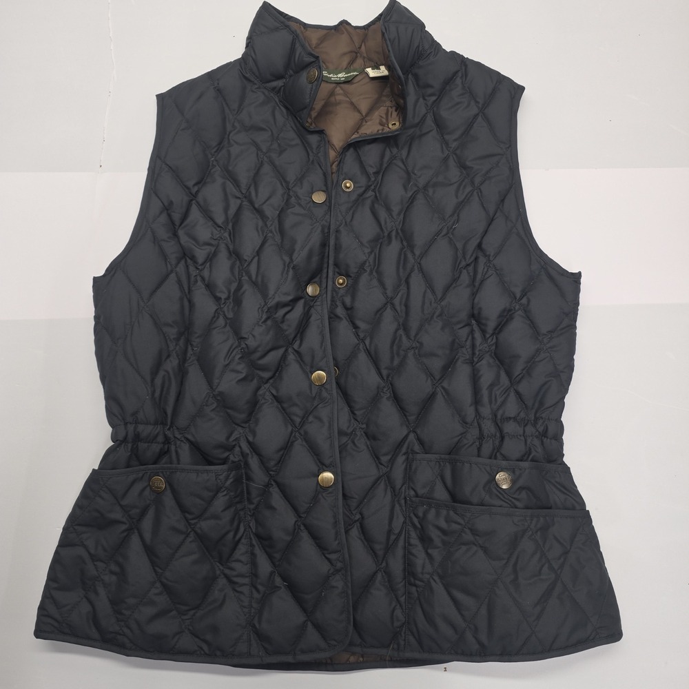 Eddie Bauer Womens Black Quilted Goose Down Vest EB550 Fill Power Large